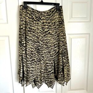 Dana Buchman Womens Silk Animal Print Handkerchief Midi Skirt Sz 10P Whimsigoth